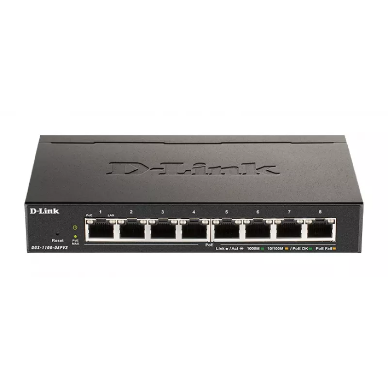 D-Link 8-pordiline PoE Gigabit nutikas hallatav kommutaator, hallatav, L2/L3, Gigabit Ethernet (10/100/1000), täisdupleks, toide Etherneti kaudu (PoE)