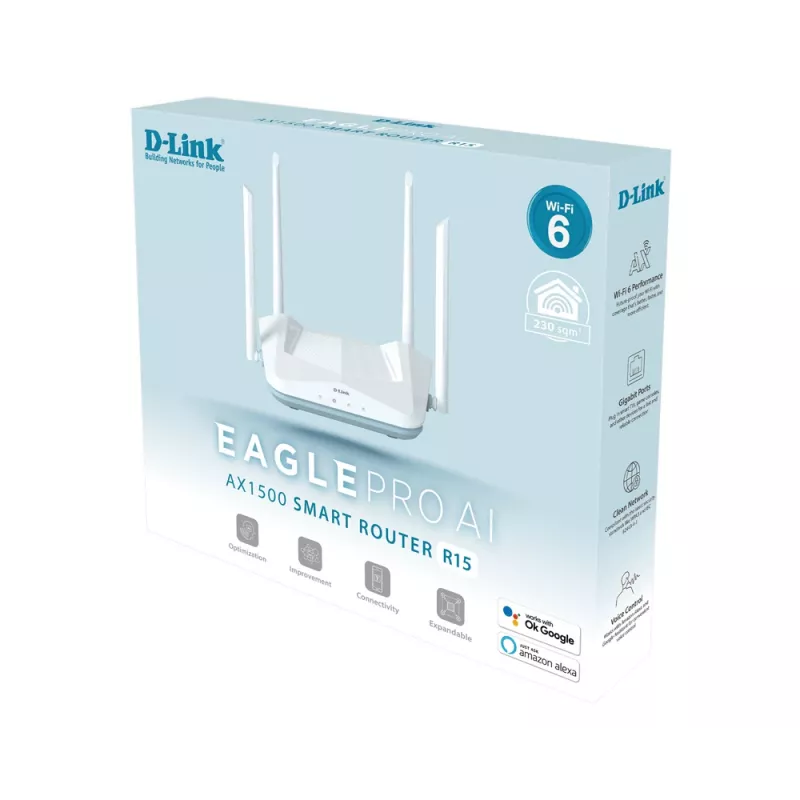 D-Link EAGLE PRO AI AX1500 nutiruuter traadita ruuter Gigabit Ethernet kahesagedus (2,4 GHz / 5 GHz) valge