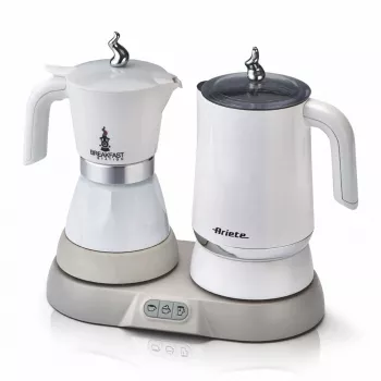 Ariete 1344 Hommikusöögijaam, 3 seadet ühes: mokakann, veekeetja, kuuma ja külma piima vahustaja, 500 W, 2/4 tassi, hoiab kohvi kuumana, 5 funktsiooni, valge