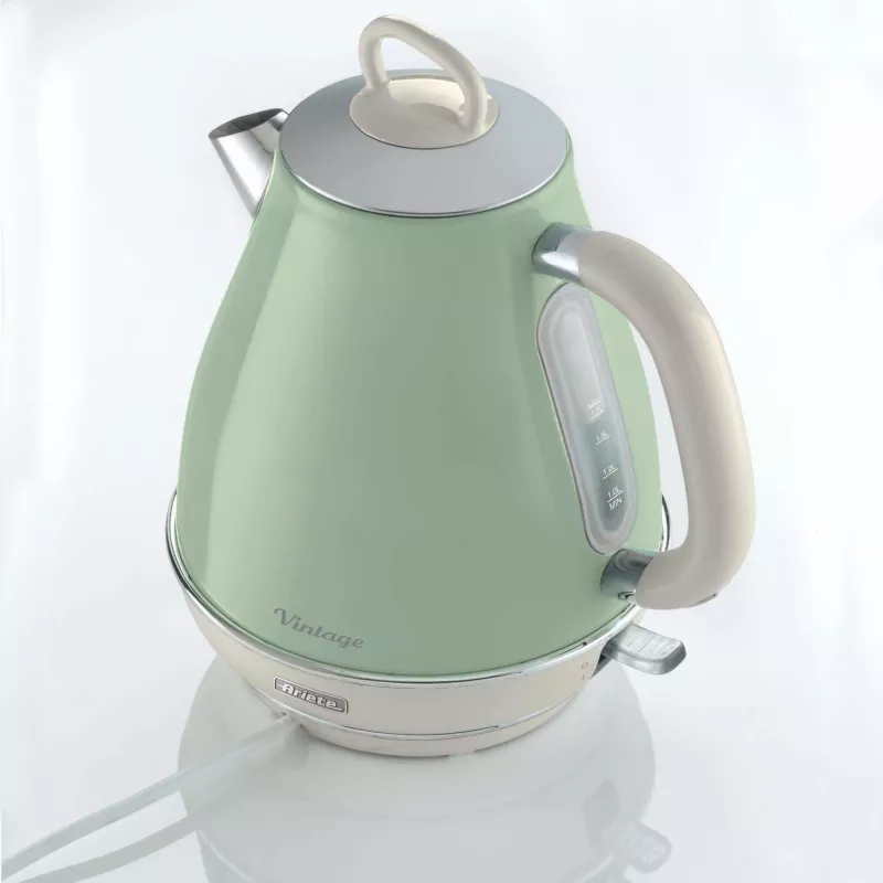Ariete 2869 Vintage elektriline veekeetja, roostevaba teras, 1,7 L, automaatne väljalülitus, 2000 W, vee, tee ja ürdijookide jaoks, pastellroheline