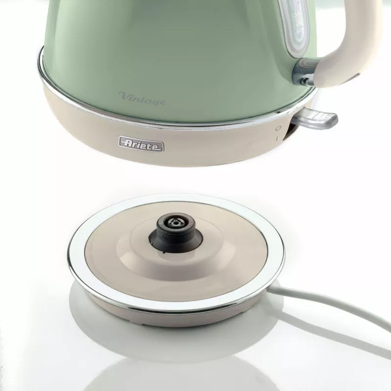 Ariete 2869 Vintage elektriline veekeetja, roostevaba teras, 1,7 L, automaatne väljalülitus, 2000 W, vee, tee ja ürdijookide jaoks, pastellroheline