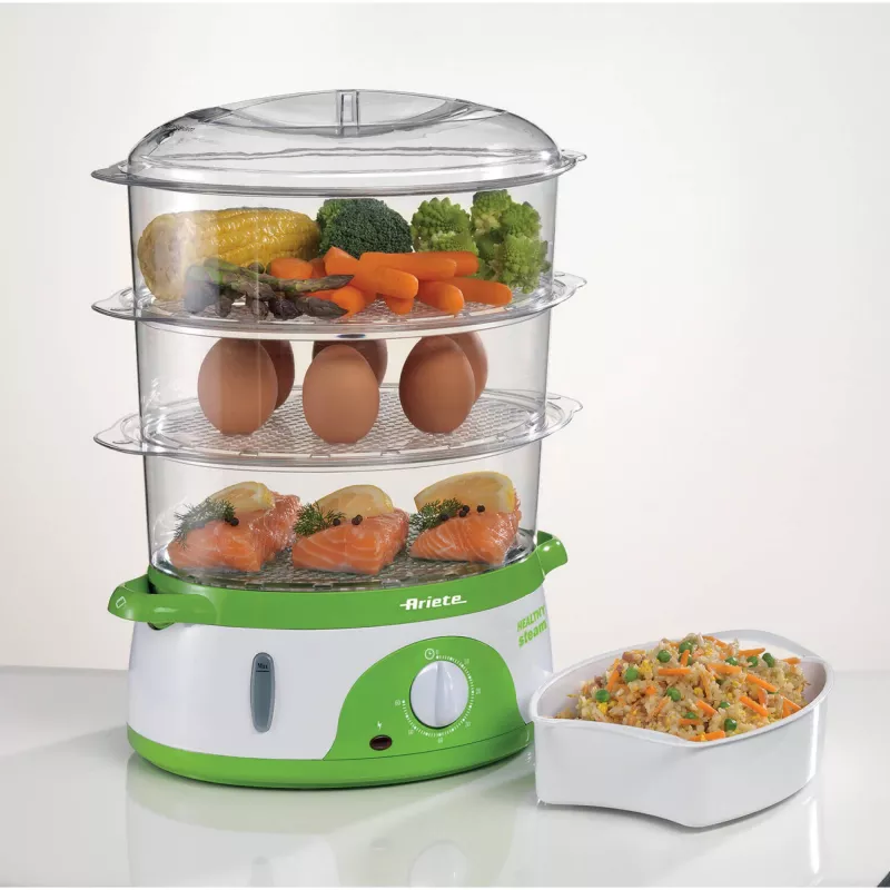 Ariete 911 Healthy Steam - elektriauruti - 3 korvi - riisianum - taimer 60 min - 800 vatti - 9 liitrit - valge ja roheline