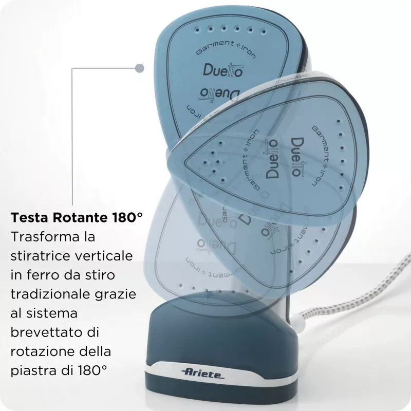 Ariete 6246 Duetto riideauruti – vertikaalne auruti ja triikraud mittenakkuva keraamilise tallaga – 1000 W – valge ja sinine