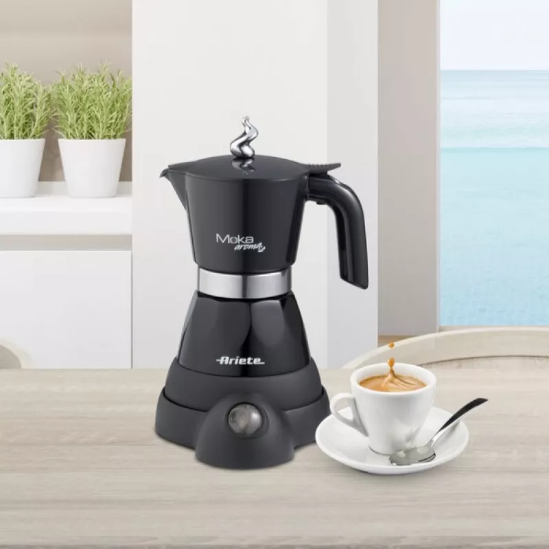 Ariete 1368 Moka Aroma, elektriline mokakann, 4/6 tassi, 480 W, automaatne väljalülitus, hoiab temperatuuri 30 kraadi juures, must