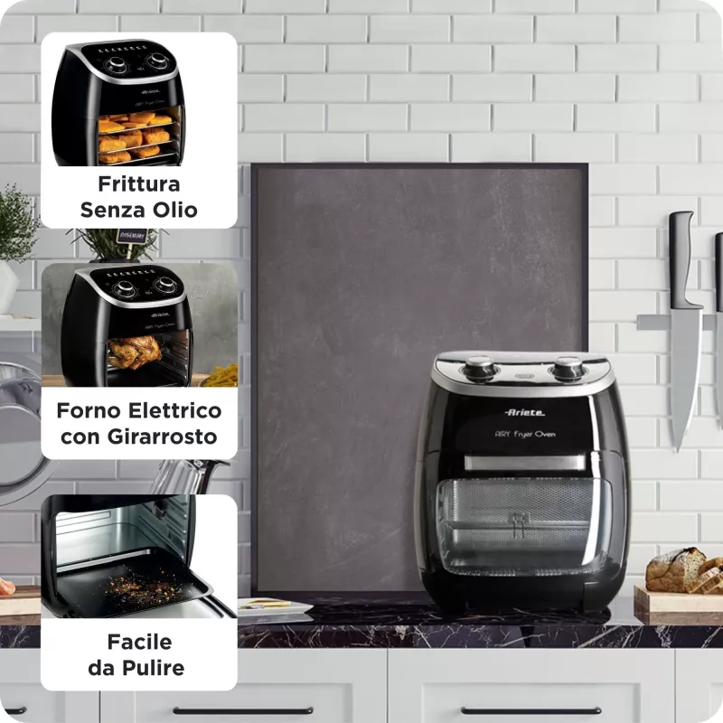 Ariete 4619 Airy Fryer Oven - õhufritüür ja elektriahi koos rotisseriiga - pöörlev korv - kuivati - 2000 W - 11 liitrit - teras