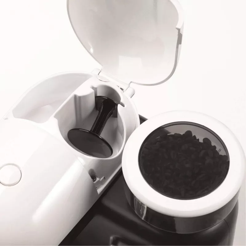 Ariete 1318 Moderna espressomasin integreeritud kohviveskiga, kohviubadele ja jahvatatud kohvile, piimavahustaja cappuccino valmistamiseks, 1 ja 2 tassi filter, 1080 W, 800 ml, valge