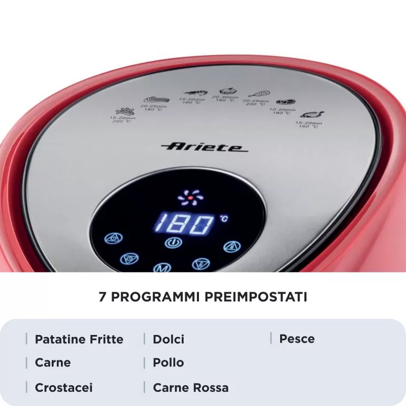 Ariete 4618 Airy Fryer XXL - õhufritüür - 2,5 kg friikartuleid - 7 liitrit - küpsetamine ilma õli ja rasvata - 1800 W - punane