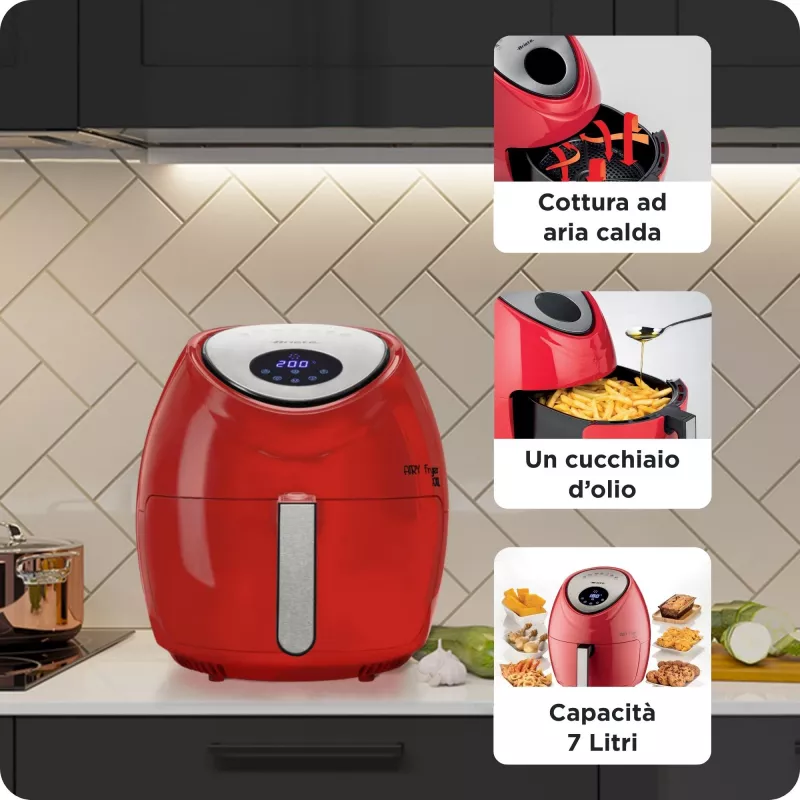 Ariete 4618 Airy Fryer XXL - õhufritüür - 2,5 kg friikartuleid - 7 liitrit - küpsetamine ilma õli ja rasvata - 1800 W - punane