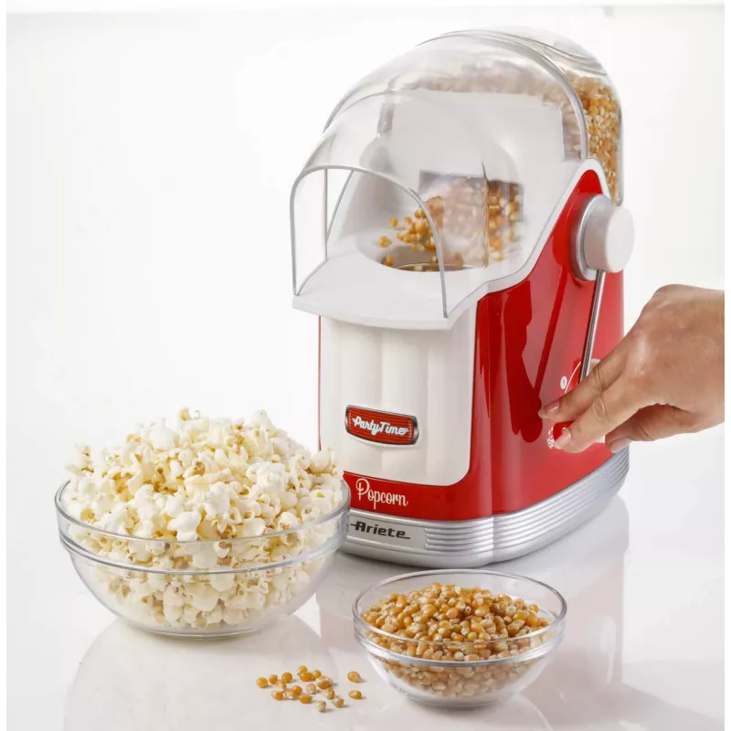 Ariete 2958 Pop Corn Maker Party Time, popkornimasin kangiga, 1100 vatti, mahutavus 600 g, rasvavaba kuumaõhuvalmistus, punane