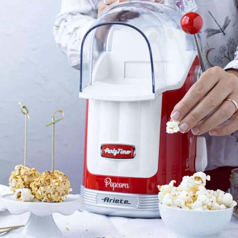 Ariete 2958 Pop Corn Maker Party Time, popkornimasin kangiga, 1100 vatti, mahutavus 600 g, rasvavaba kuumaõhuvalmistus, punane