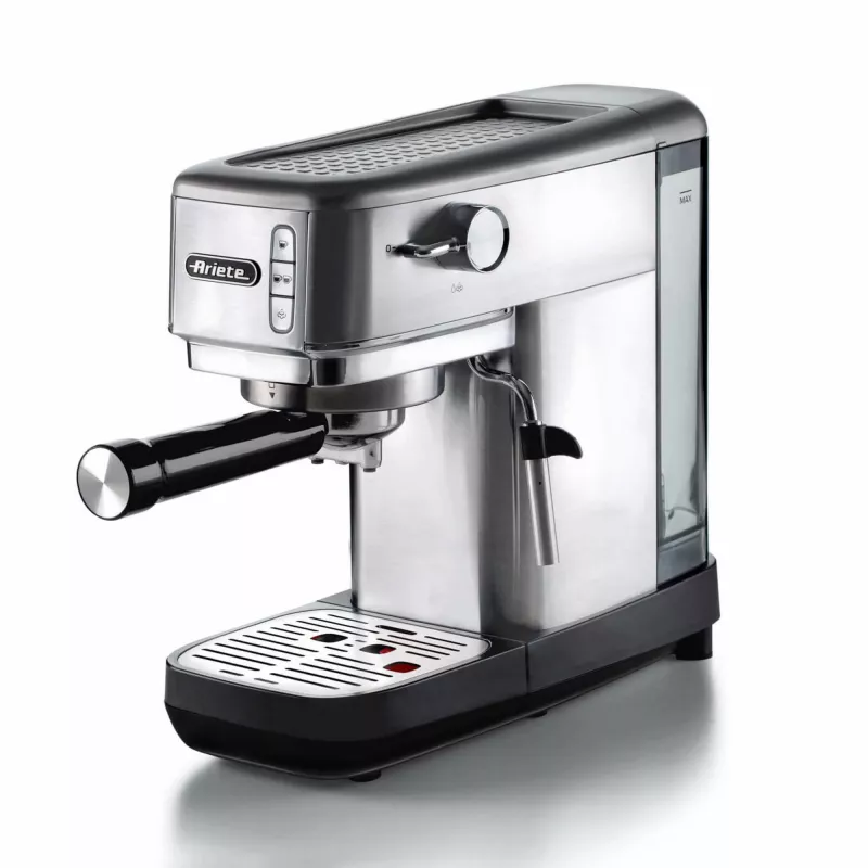 Ariete 1380 metallist kohvimasin, sobib jahvatatud kohvi ja ESE padjadega, 1300 W, 1,1 l mahutavus, 15 baar rõhku, ½ tassi filter, Cappuccino seade, hõbedane
