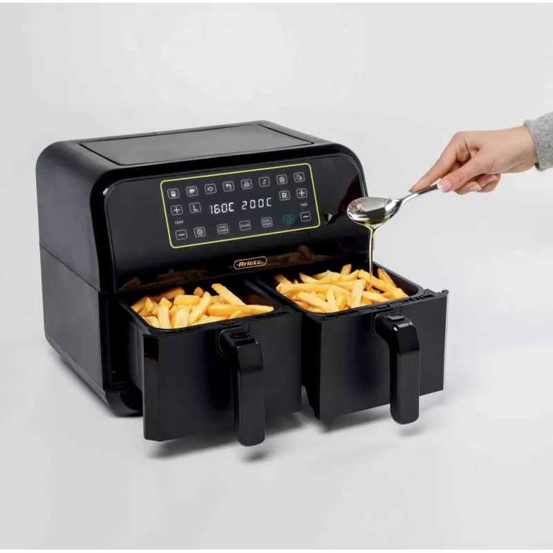 Ariete 4623 Airy Fryer Dual, õhufritüür kahe korviga, 1700 W, 8L mahutavus, 3 toiduvalmistusfunktsiooni, digitaalne LED-puutepaneel, 8 eelseadistatud programmi, taimer, 2 korvi, must