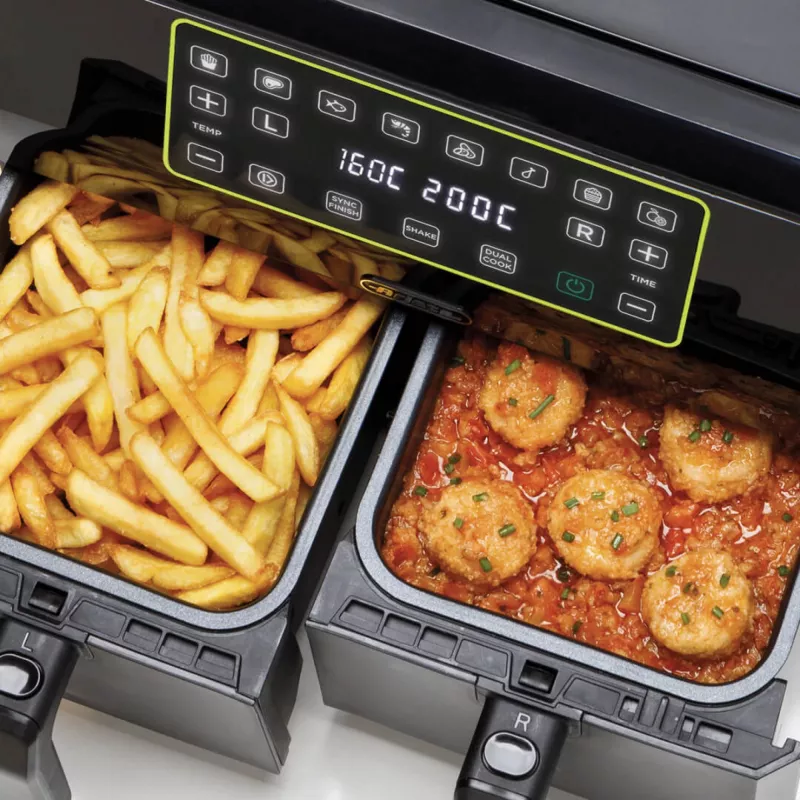 Ariete 4623 Airy Fryer Dual, õhufritüür kahe korviga, 1700 W, 8L mahutavus, 3 toiduvalmistusfunktsiooni, digitaalne LED-puutepaneel, 8 eelseadistatud programmi, taimer, 2 korvi, must