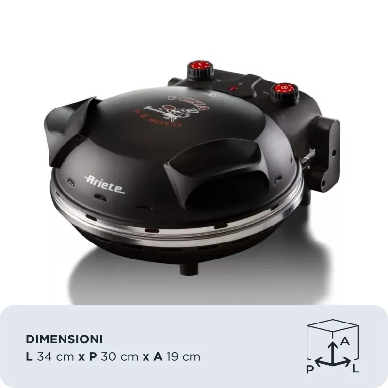 Ariete 917 pitsaahi - Pitsa 4 minutiga - Tulekindlast kivist plaat mittenakkuva töötlusega - Maksimaalne temperatuur 400 ° - 1200 W - Taimer 30 ' - must