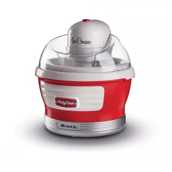 Ariete 643 Ice Cream Maker Party Time, jäätisemasin, 12W, 1,5 L mahutavus, eemaldatav korv kahekordse isolatsiooniga, valmistusaeg 30 minutit, kaas koostisosade lisamiseks, punane