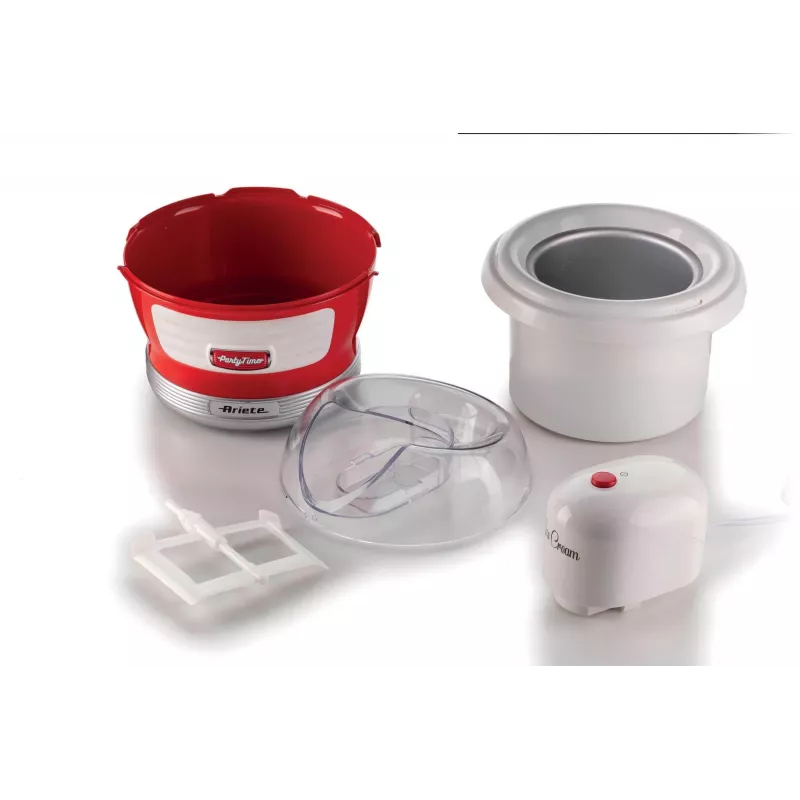 Ariete 643 Ice Cream Maker Party Time, jäätisemasin, 12W, 1,5 L mahutavus, eemaldatav korv kahekordse isolatsiooniga, valmistusaeg 30 minutit, kaas koostisosade lisamiseks, punane