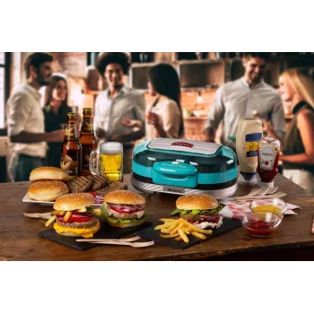 Ariete 205 Hamburger Maker Party Time, hamburgerivalmistaja, 1200 W, topelt mittenakkuvad plaadid, 2 kambrit, lihtne puhastada, sinine