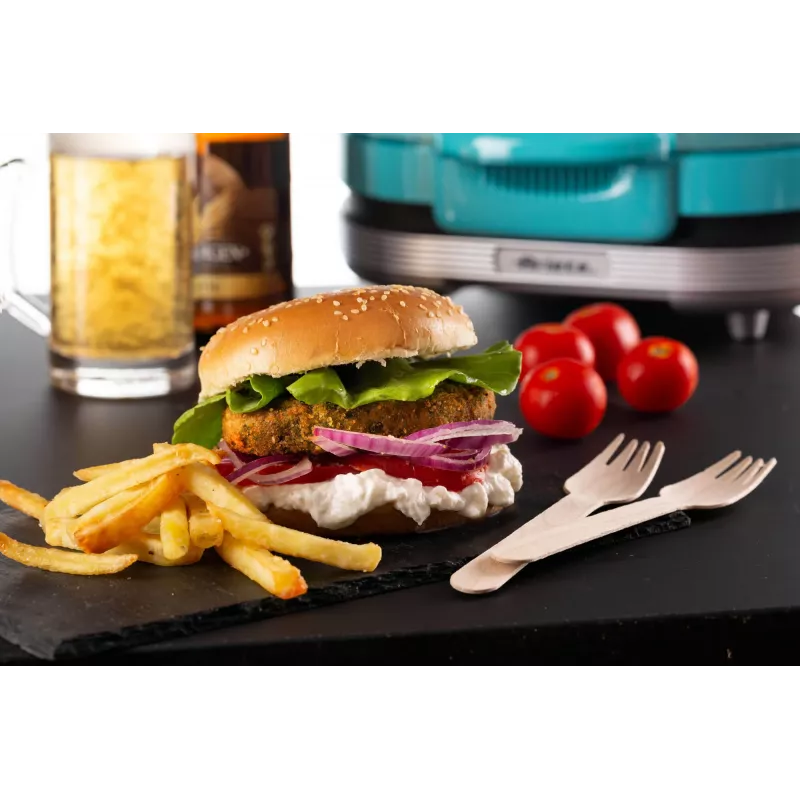 Ariete 205 Hamburger Maker Party Time, hamburgerivalmistaja, 1200 W, topelt mittenakkuvad plaadid, 2 kambrit, lihtne puhastada, sinine