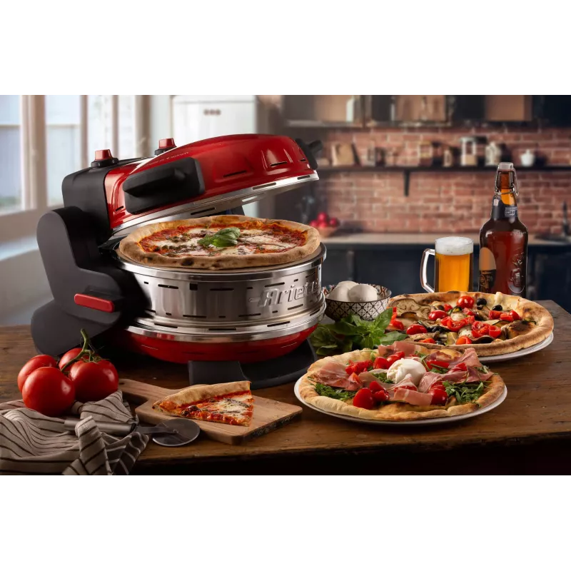Ariete 927 Pizzeria, topeltpizzaahi, 2 pitsat 4 minutiga, 2300 W, 2 tulekindlat kivi, 2 termostaati, läbimõõt 32 cm, 5 küpsetustaset, 2 roostevabast terasest pitsalabidat, punane