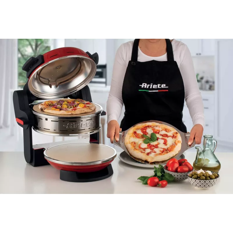 Ariete 927 Pizzeria, topeltpizzaahi, 2 pitsat 4 minutiga, 2300 W, 2 tulekindlat kivi, 2 termostaati, läbimõõt 32 cm, 5 küpsetustaset, 2 roostevabast terasest pitsalabidat, punane