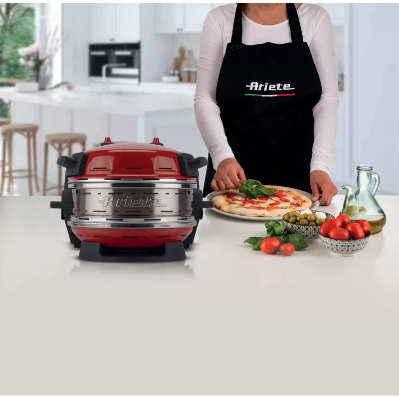 Ariete 927 Pizzeria, topeltpizzaahi, 2 pitsat 4 minutiga, 2300 W, 2 tulekindlat kivi, 2 termostaati, läbimõõt 32 cm, 5 küpsetustaset, 2 roostevabast terasest pitsalabidat, punane