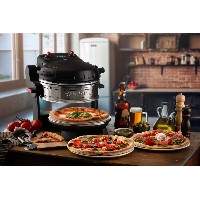 Ariete 927 Pizzeria, kahekordne pitsaahi, 2 pitsat 4 minutiga, 2300 W, 2 tulekindlat kivi, 2 termostaati, läbimõõt 32 cm, 5 küpsetusastet, 2 roostevabast terasest labidat, punane