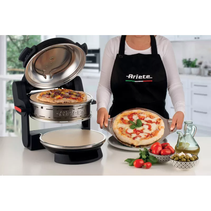Ariete 927 Pizzeria, kahekordne pitsaahi, 2 pitsat 4 minutiga, 2300 W, 2 tulekindlat kivi, 2 termostaati, läbimõõt 32 cm, 5 küpsetusastet, 2 roostevabast terasest labidat, punane