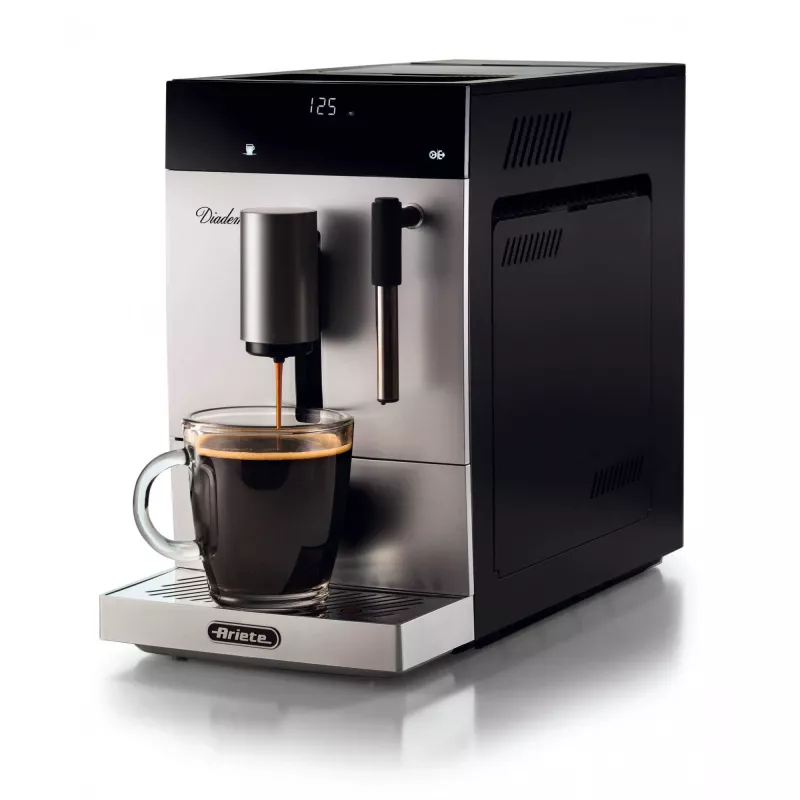 Ariete 1452 Diadema, automaatne kohvimasin, 1350 W, 19 bar rõhk, kohvi, americano ja kuuma vee jaoks, cappuccino seade, LED-ekraan, reguleeritav jaotur, hõbedane