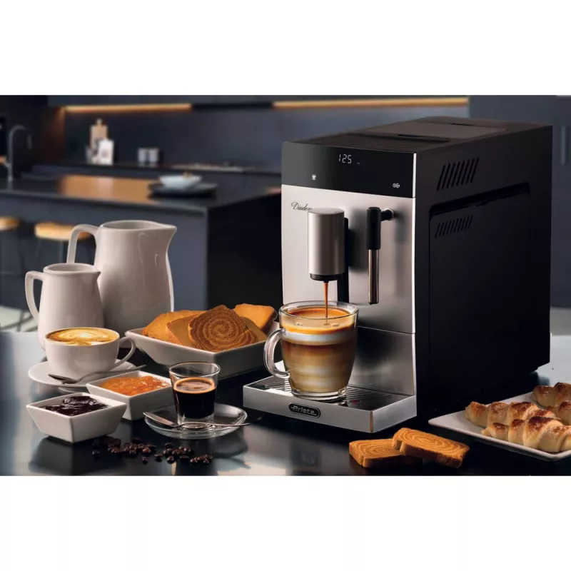 Ariete 1452 Diadema, automaatne kohvimasin, 1350 W, 19 bar rõhk, kohvi, americano ja kuuma vee jaoks, cappuccino seade, LED-ekraan, reguleeritav jaotur, hõbedane