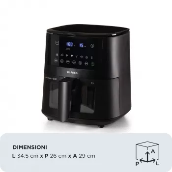 Ariete 4633, kuumõhufritüür 4L, 1400W, maht 4L, 9 programmi, raputus- ja grillfunktsioon, temperatuur kuni 200°C, must