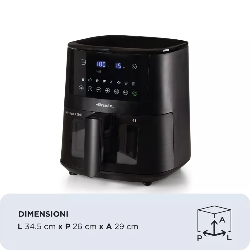 Ariete 4633, kuumõhufritüür 4L, 1400W, maht 4L, 9 programmi, raputus- ja grillfunktsioon, temperatuur kuni 200°C, must