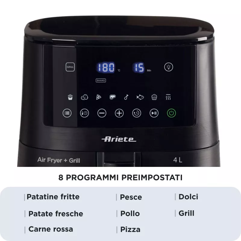 Ariete 4633, kuumõhufritüür 4L, 1400W, maht 4L, 9 programmi, raputus- ja grillfunktsioon, temperatuur kuni 200°C, must