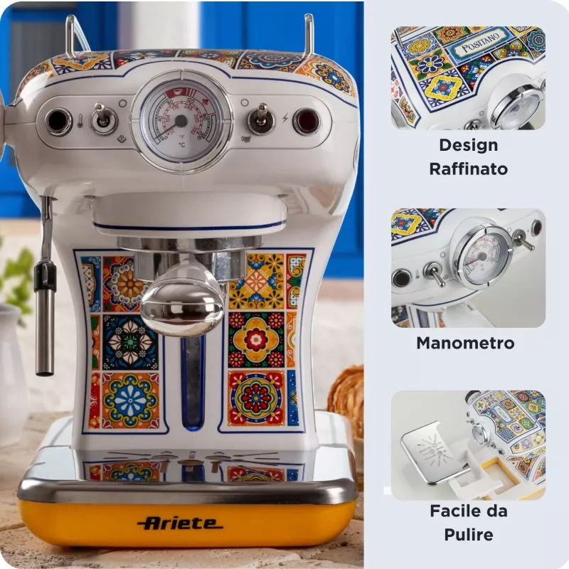 Ariete 1389 Positano kohvimasin, 850 W, paagi maht 0,9 l, filter 1 või 2 tassi jaoks, tilgapann, piimavahustaja