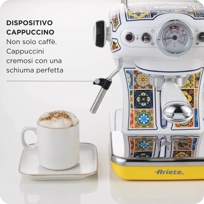 Ariete 1389 Positano kohvimasin, 850 W, paagi maht 0,9 l, filter 1 või 2 tassi jaoks, tilgapann, piimavahustaja