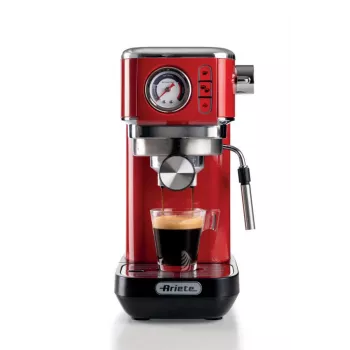 Ariete Moderna Line 1381 kohvimasin manomeetriga, ühildub jahvatatud kohvi ja ESE-padjakestega, 1300 W, 1,1 l mahutavus, 15 bar rõhk, ½ tassi filter, Cappuccino seade, punane