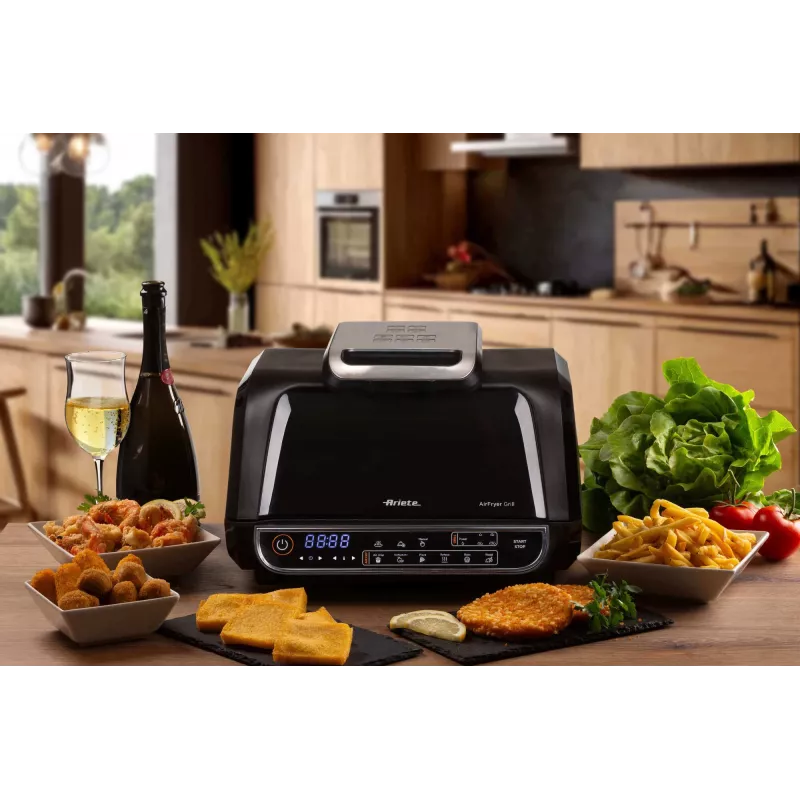 Ariete 4635 Air Fryer Grill, õhufritüür ja grill, lihagrill, 1700W, mahutavus 8L, praadimine ja grillimine, 8 küpsetusfunktsiooni, taimer, must