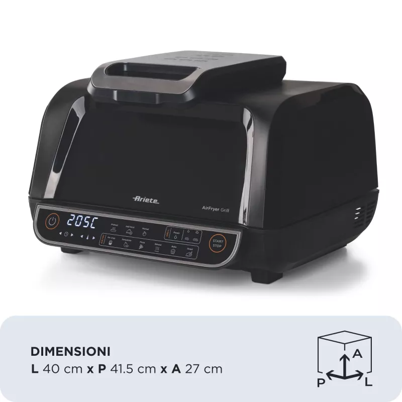 Ariete 4635 Air Fryer Grill, õhufritüür ja grill, lihagrill, 1700W, mahutavus 8L, praadimine ja grillimine, 8 küpsetusfunktsiooni, taimer, must