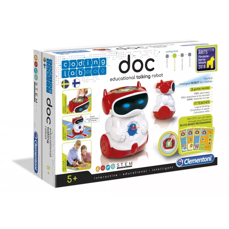 Clementoni DOC - hariv rääkiv robot, programmeeritav robot, 5 a, punane, valge