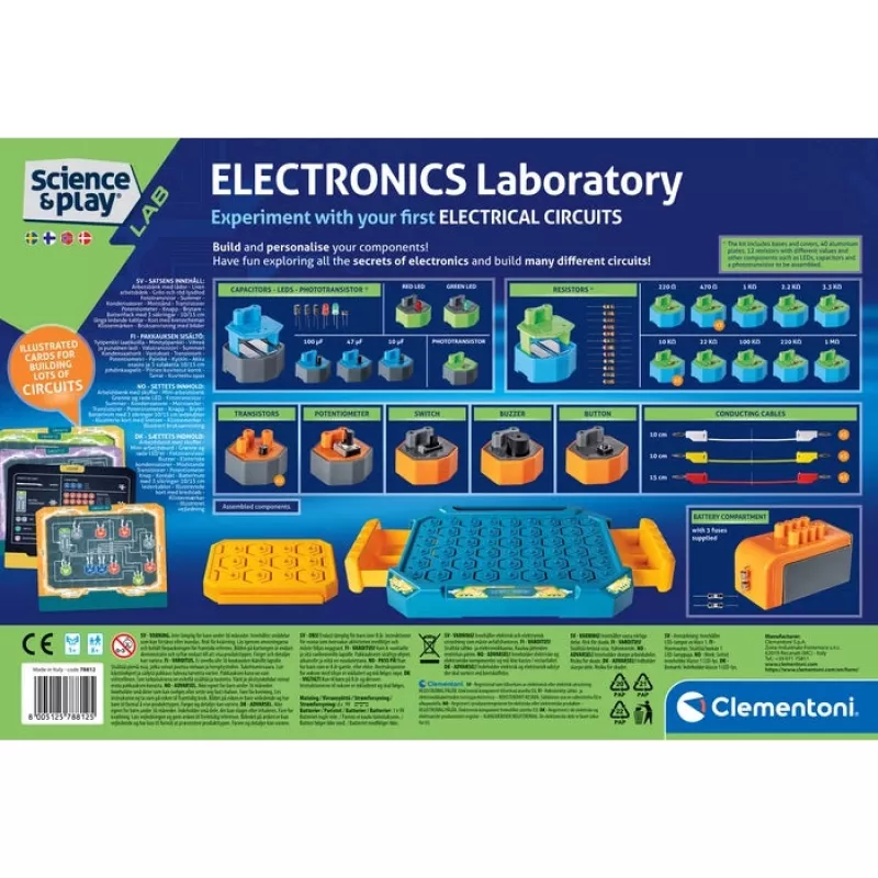 Clementoni Science & Play Elektroonikalabor, Eksperimendikomplekt, Elekter, 8 a, Erinevad värvid