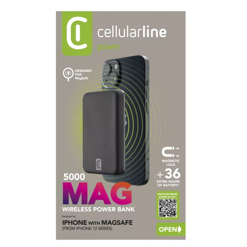 Cellularline juhtmevaba akupank MAG 5000 kaasaskantav laadija, ühildub MagSafe süsteemiga