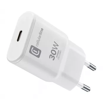 Cellularline GAN seinlaadija USB-C 30W PD USB-C 30W PD seinlaadija GaN tehnoloogiaga