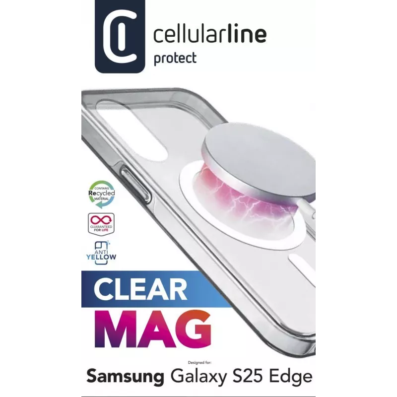 Cellularline Clear Mag - Galaxy S25 Edge ülitugev läbipaistev ümbris kummist äärega, ühildub Qi2 ökosüsteemi ja magnetiliste tarvikutega, kollasuse vältimiseks töödeldud