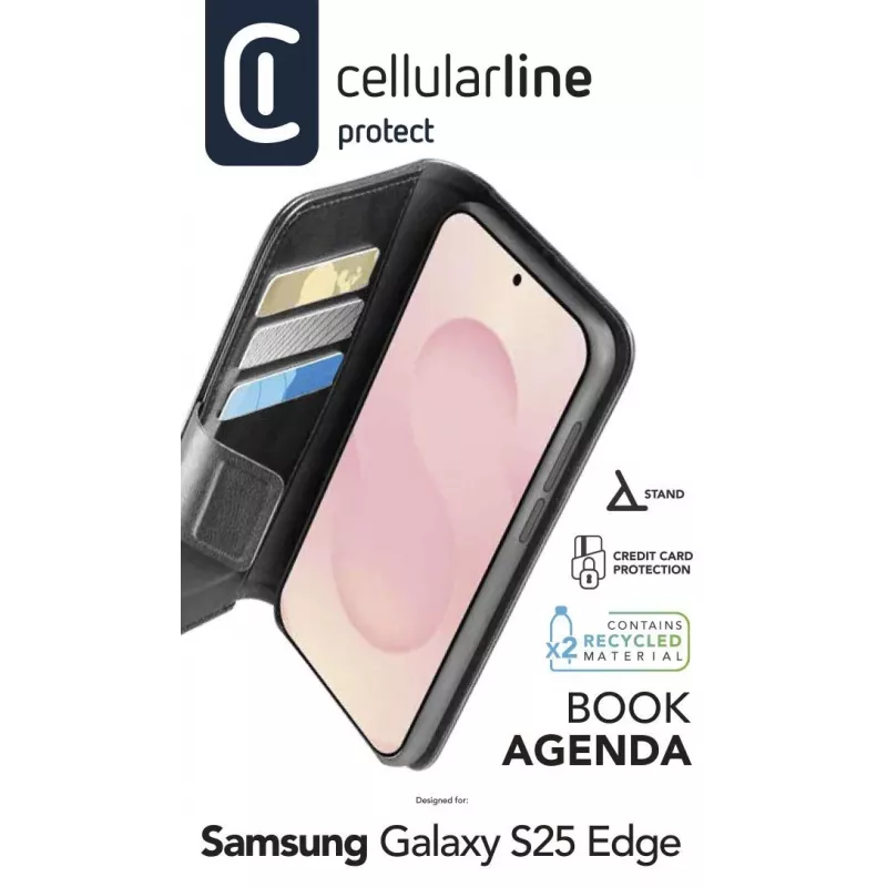 Cellularline Book Agenda Galaxy S25 Edge nahkeffektiga voldikümbris magnetilise sulguriga