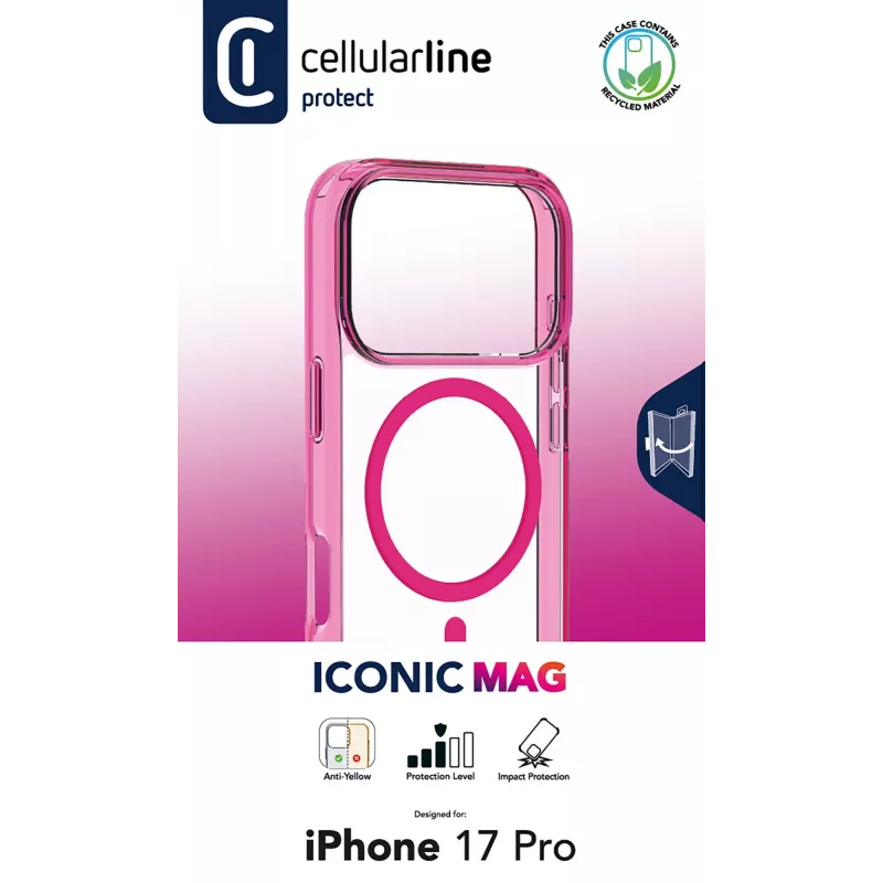 Cellularline Iconic Mag - iPhone 17 Pro läbipaistev ümbris värviliste äärtega, ühildub MagSafe'i ökosüsteemiga
