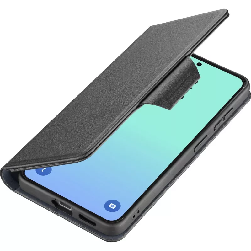 Cellularline Book Agenda - Galaxy S26 raamatustiilis ümbris kunstnahast viimistlusega, magnetkinnisega, RFID-kaitsega ja alusfunktsiooniga.