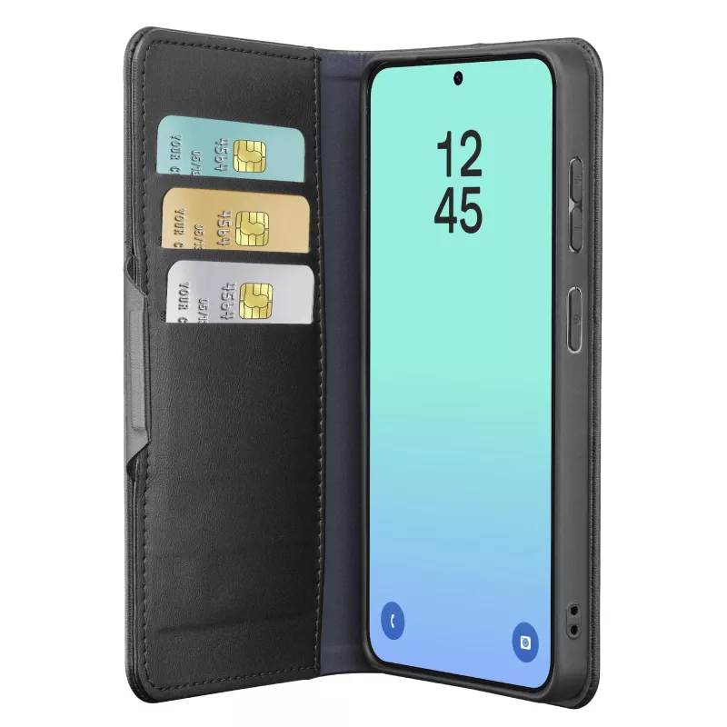 Cellularline Book Agenda - Galaxy S26 raamatustiilis ümbris kunstnahast viimistlusega, magnetkinnisega, RFID-kaitsega ja alusfunktsiooniga.