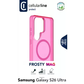 Cellularline FROSTY MAG - Galaxy S26 Ultra poolläbipaistev ümbris mati viimistluse ja värviliste äärtega, ühildub Qi2 ökosüsteemi ja Samsungi magnetiliste tarvikutega.