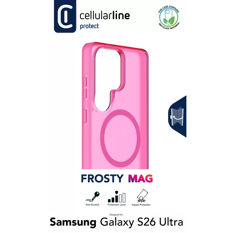 Cellularline FROSTY MAG - Galaxy S26 Ultra poolläbipaistev ümbris mati viimistluse ja värviliste äärtega, ühildub Qi2 ökosüsteemi ja Samsungi magnetiliste tarvikutega.