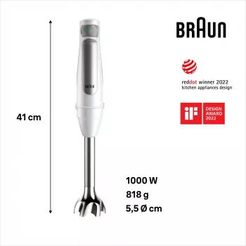 Braun MultiQuick 7 MQ7035IWH 0,6 L saumikser 1000 W roostevaba teras, valge