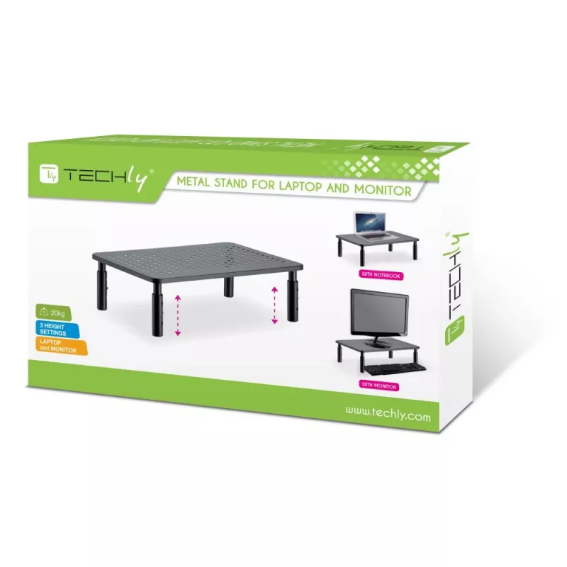 Techly Monitor / Laptop Desk Stand Must, Freestanding, 20 kg, Height adjustment, Must